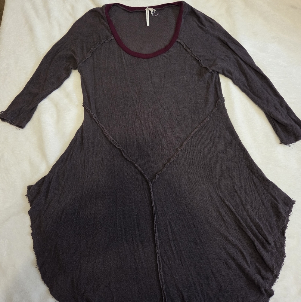 Dark Plum Scoop Neck Tunic Dress with Contrast Trim